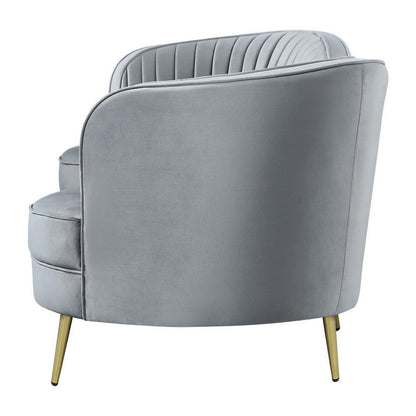 Enzo 74 Inch Modern Loveseat, Channel Tufted Kidney Shape, Gray and Gold
