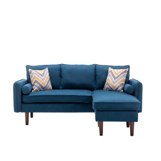Ranon 70 Inch Sectional Chaise Sofa, Pillows, USB Ports, Side Pockets, Blue -